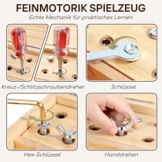 Lehoo Castle Montessori Werkzeugkoffer aus Holz mit Schrauben und Werkzeugen