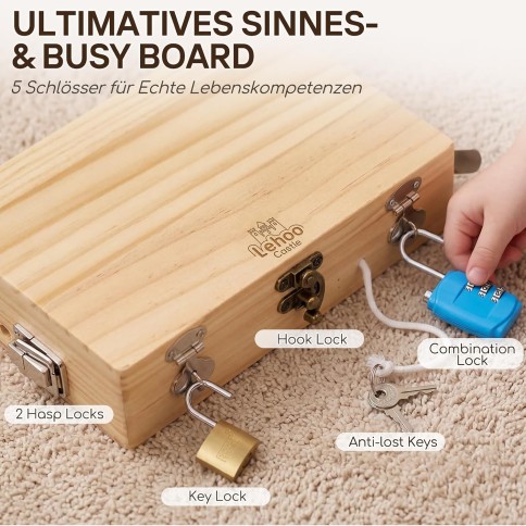 Lehoo Castle Montessori Werkzeugkoffer aus Holz mit Schrauben und Werkzeugen