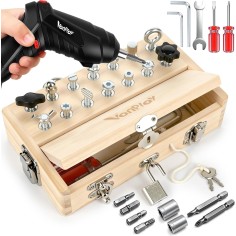 copie de la valise à outils en bois de Lehoo château de Lehoo avec des vis et des outils