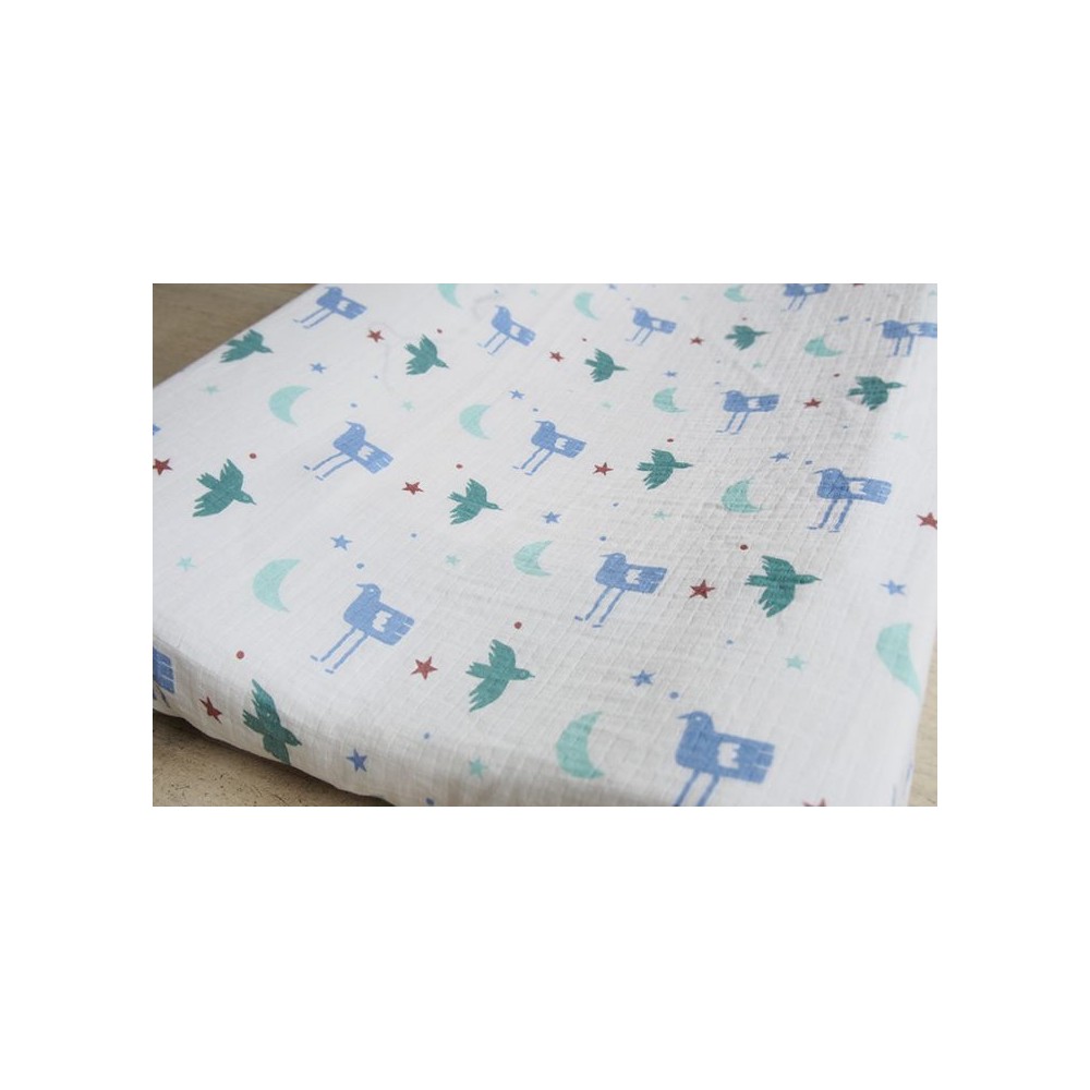 Changement de coussinet, en coton de mousseline, 2 plis, oiseaux