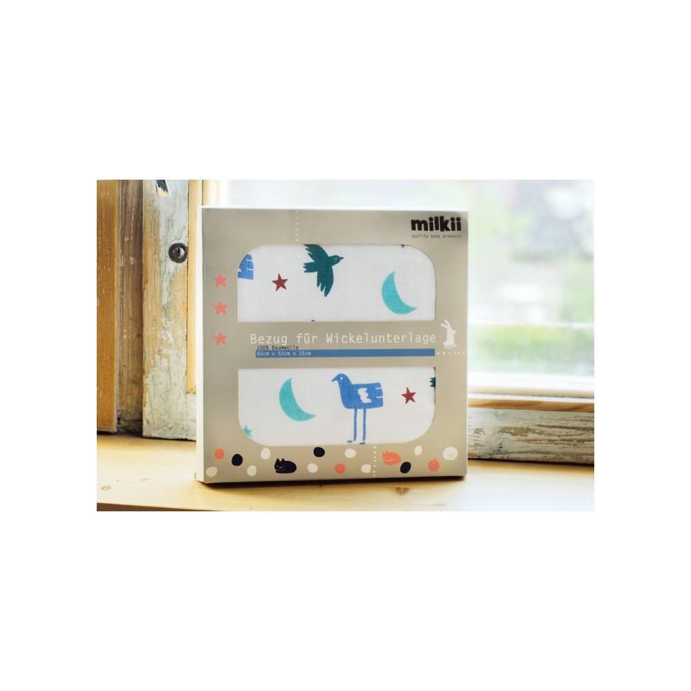 Changement de coussinet, en coton de mousseline, 2 plis, oiseaux