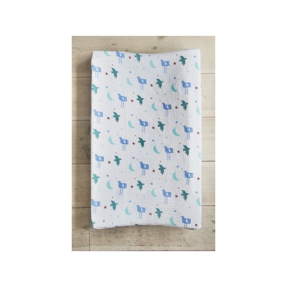 Changement de coussinet, en coton de mousseline, 2 plis, oiseaux