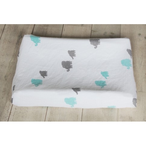 Wickelauflagenbezug aus Musselin Baumwolle, 2-lagig, Elefanten