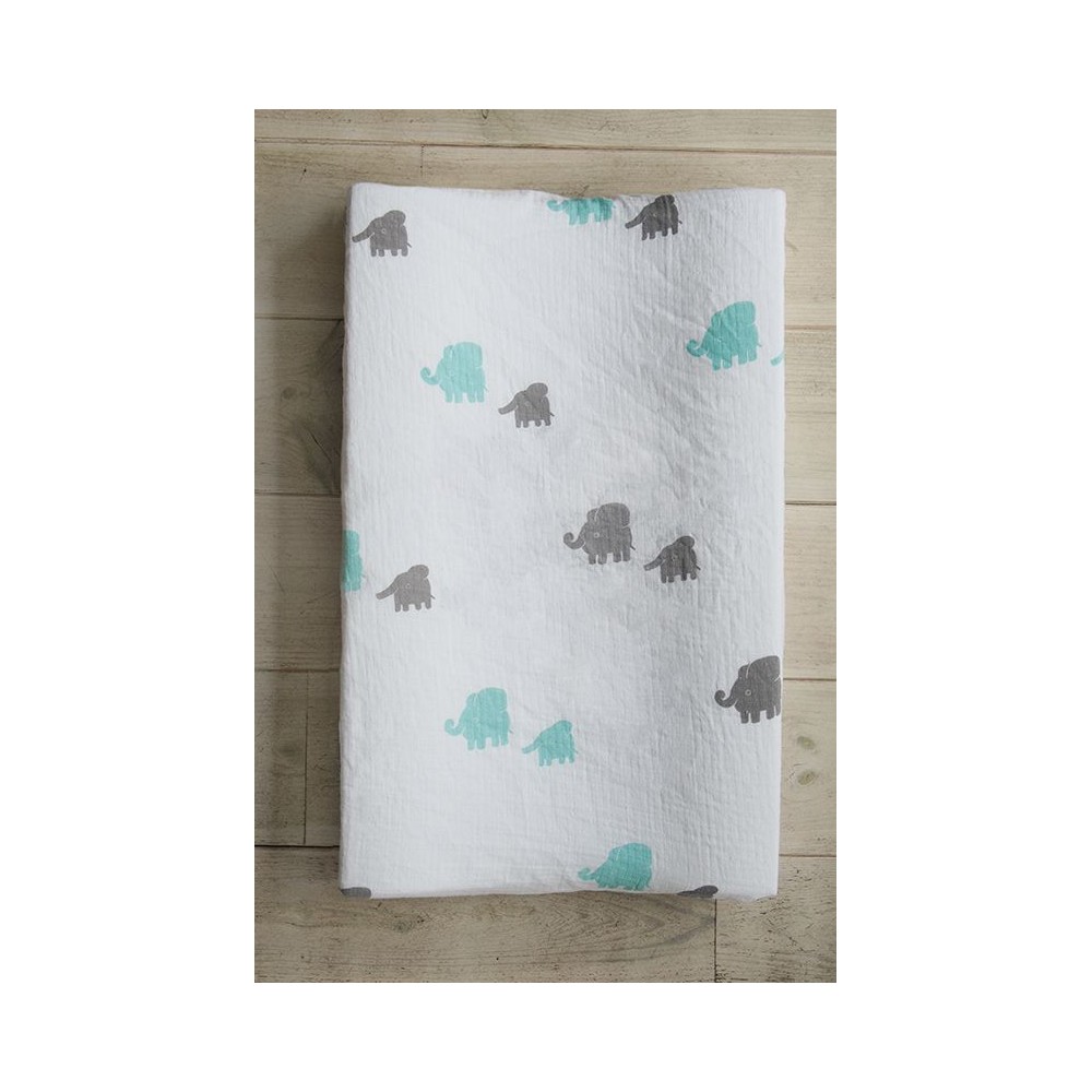 Wickelauflagenbezug aus Musselin Baumwolle, 2-lagig, Elefanten