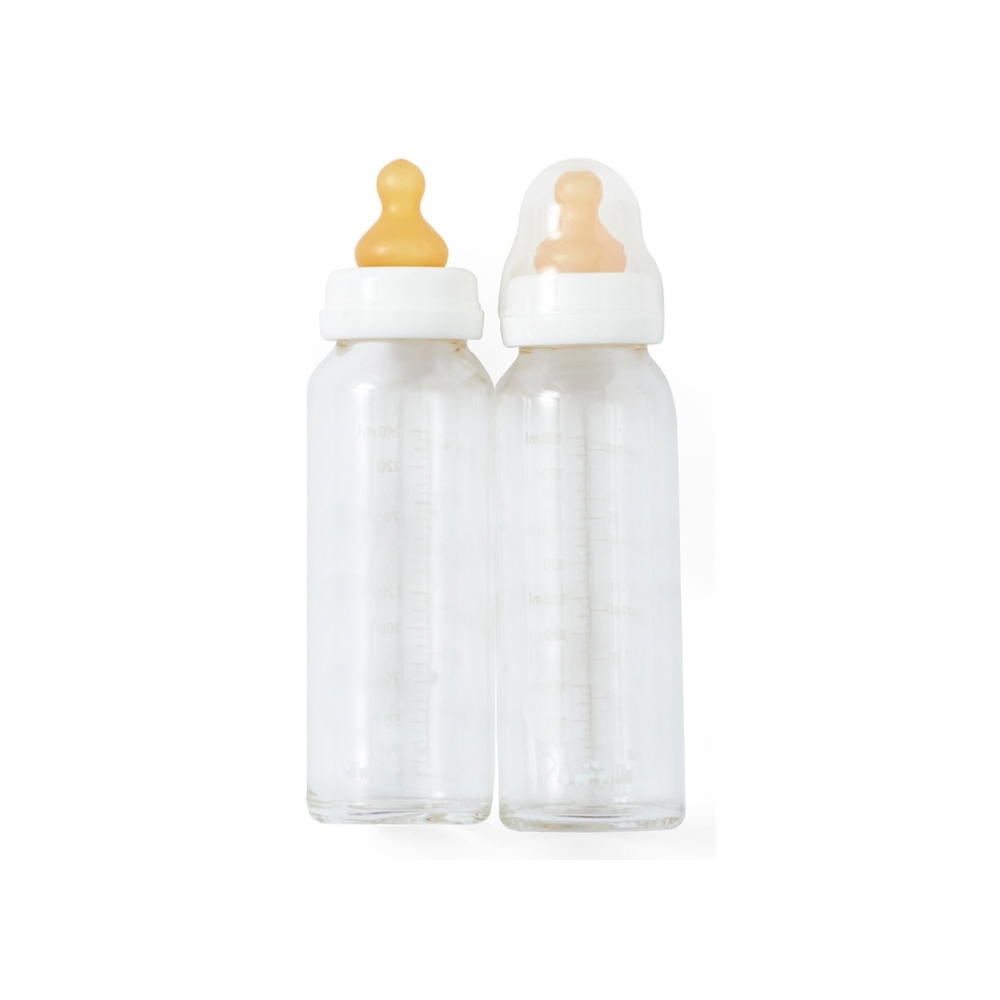 Babyfläschchen aus Glas (weiss, 240ml, 2er Pack) + Trinksauger