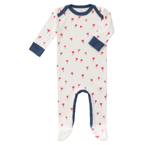 Fresk Coton biologique Babypyjama, avec pieds, tulipe rouge