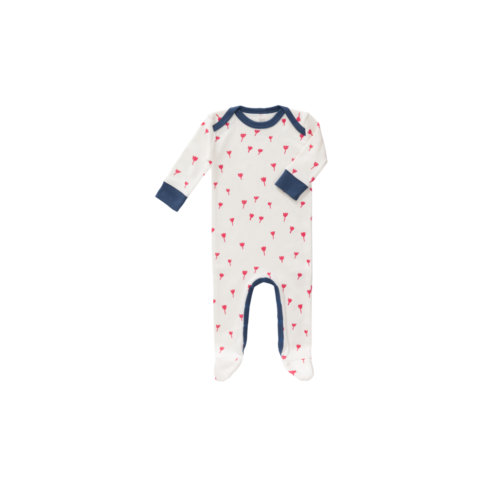 Fresk Coton biologique Babypyjama, avec pieds, tulipe rouge
