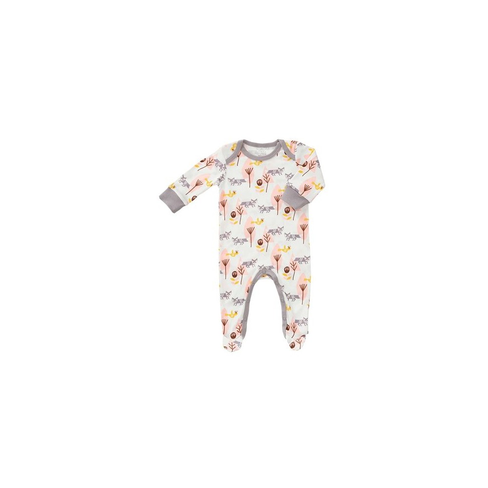 Fresk Coton biologique Babypyjama, avec pieds, renards roses