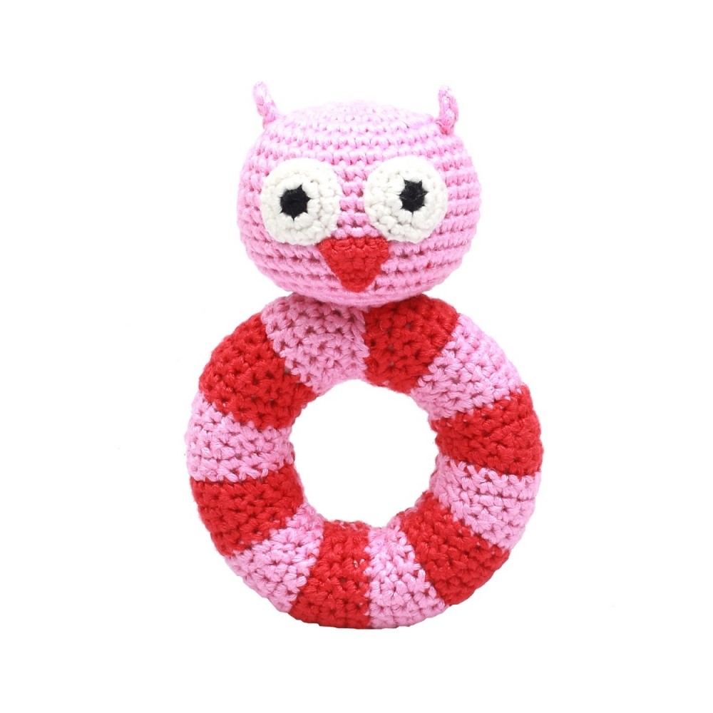 natureZoo Crochet Ringrassel, hibou rose