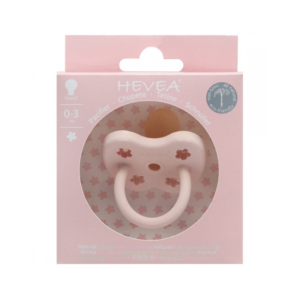HEVEA Schnuller Powder Pink Naturkautschuk - Blume, rund (0-3 Monate)