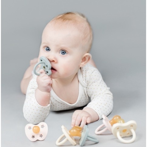 HEVEA Schnuller Baby Blue Naturkautschuk - Ente, kiefergerecht (0-3 Monate)