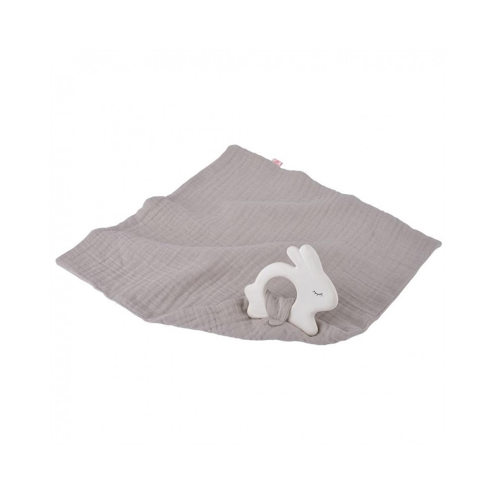 Schmusetuch mit Kautschuk-Hase, Grau