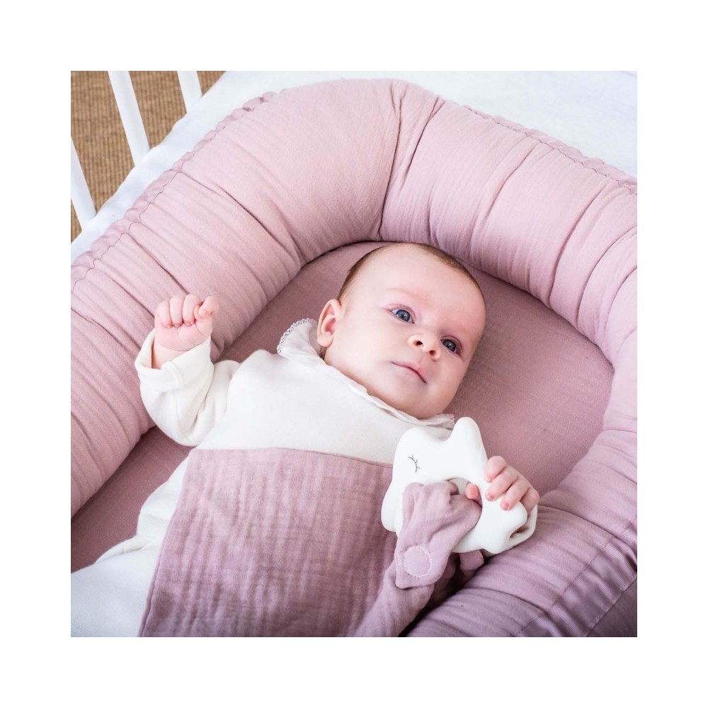 Schmusetuch mit Kautschuk-Hase, Rosé