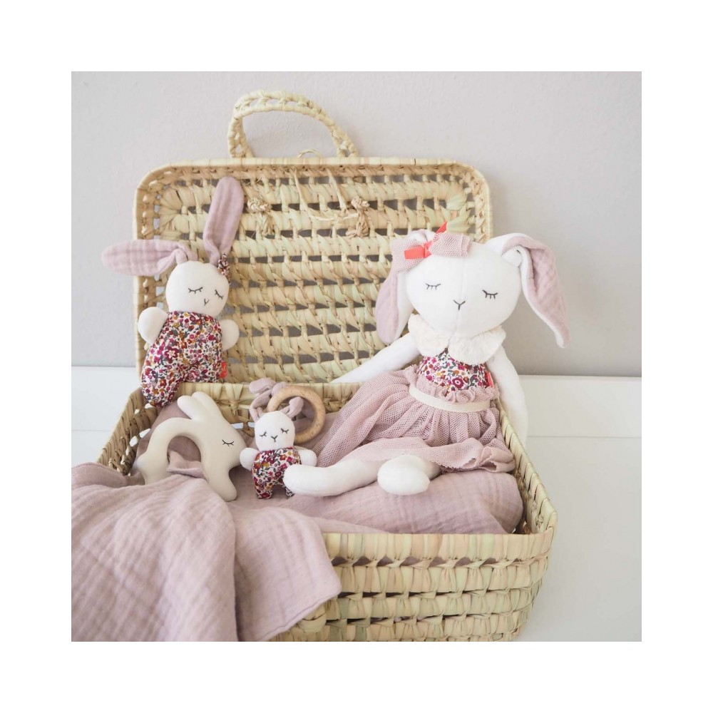 Schmusetuch mit Kautschuk-Hase, Rosé