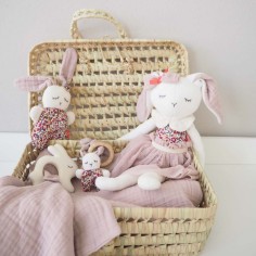 Schmusetuch mit Kautschuk-Hase, Rosé