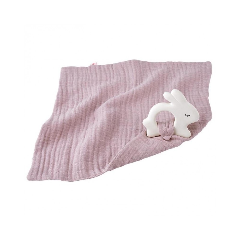 Schmusetuch mit Kautschuk-Hase, Rosé