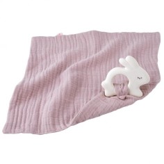 Schmusetuch mit Kautschuk-Hase, Rosé