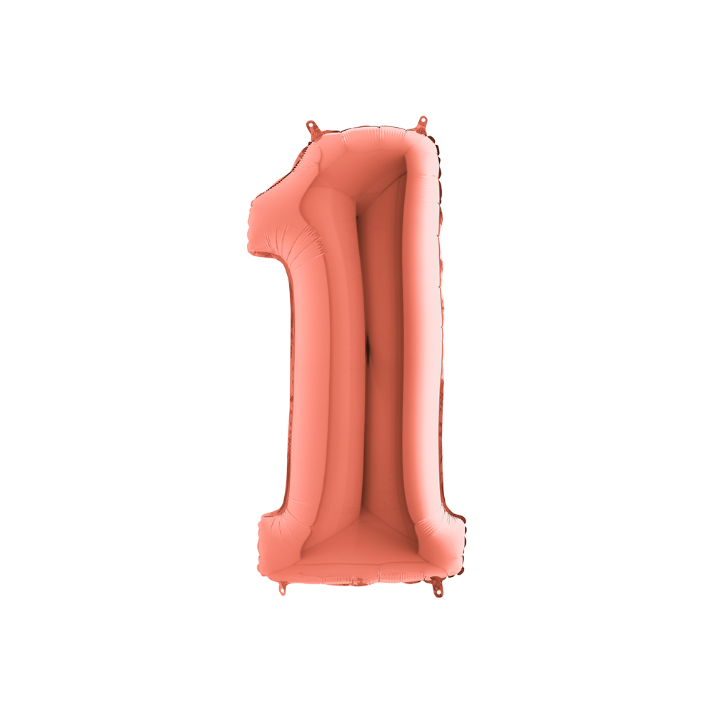 Folienballon Rosegold 100 cm, Zahl "1"