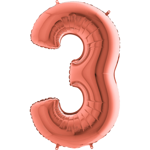 Folienballon Rosegold 100 cm, Zahl "3"