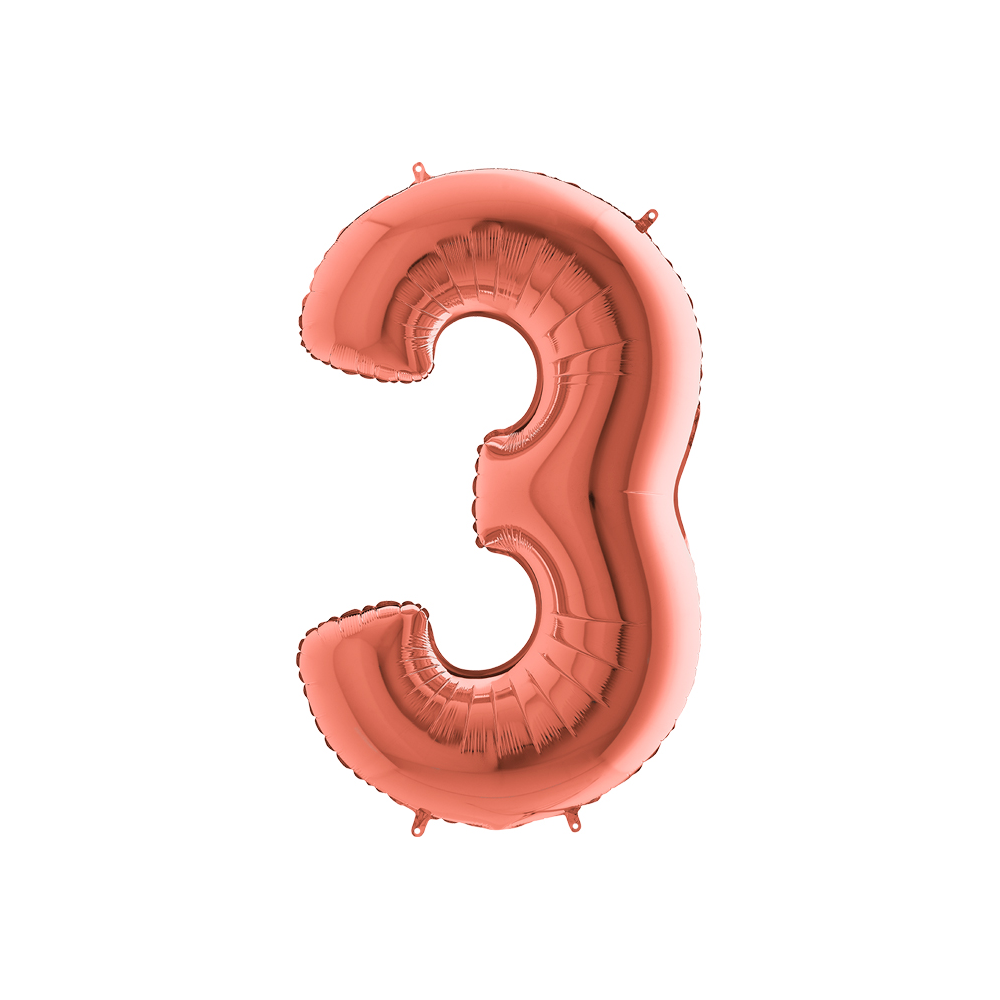 Folienballon Rosegold 100 cm, Zahl "3"