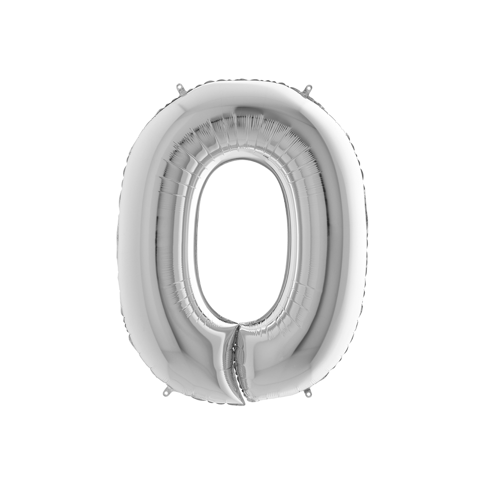 Folienballon Silber 100 cm, Zahl "0"
