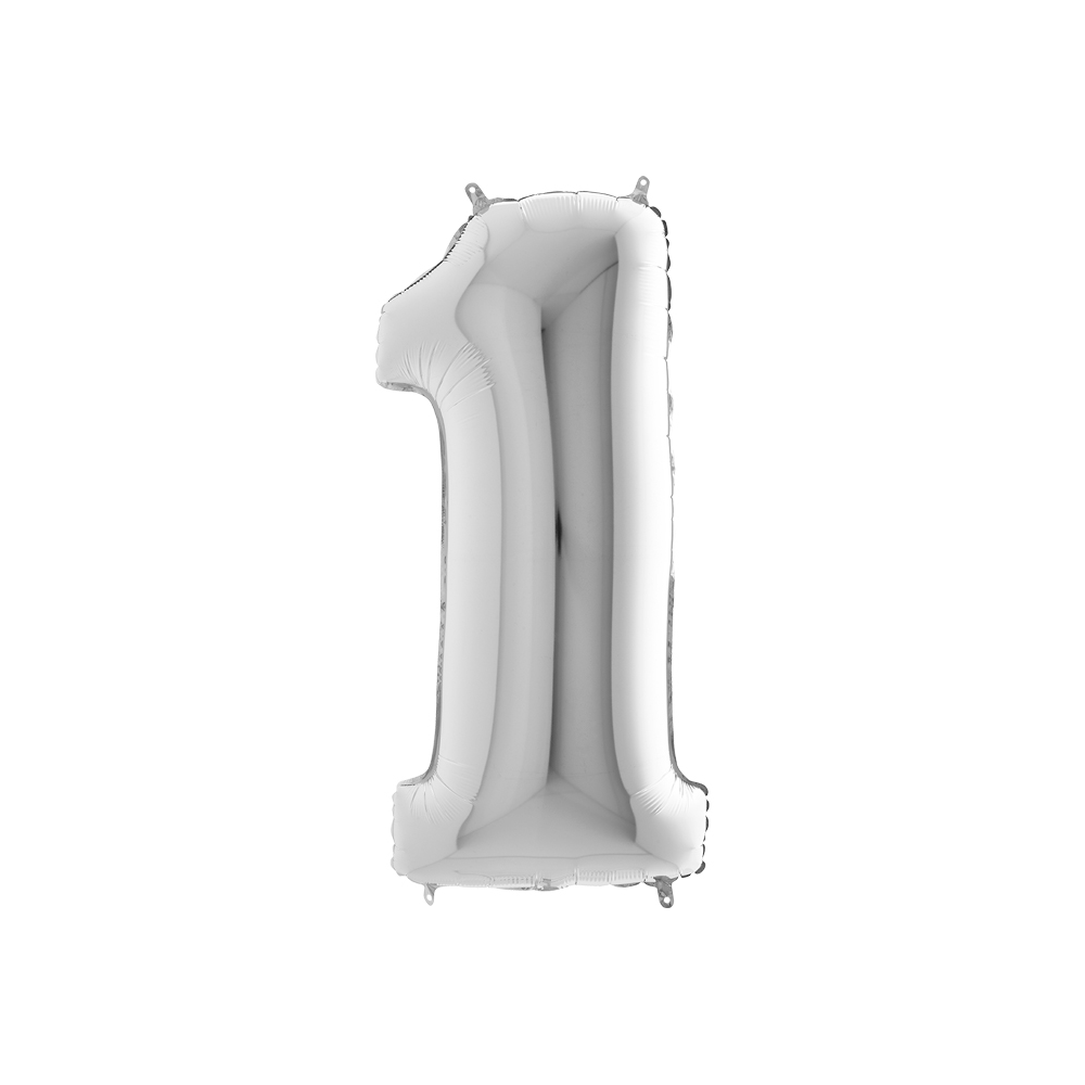 Folienballon Silber 100 cm, Zahl "1"