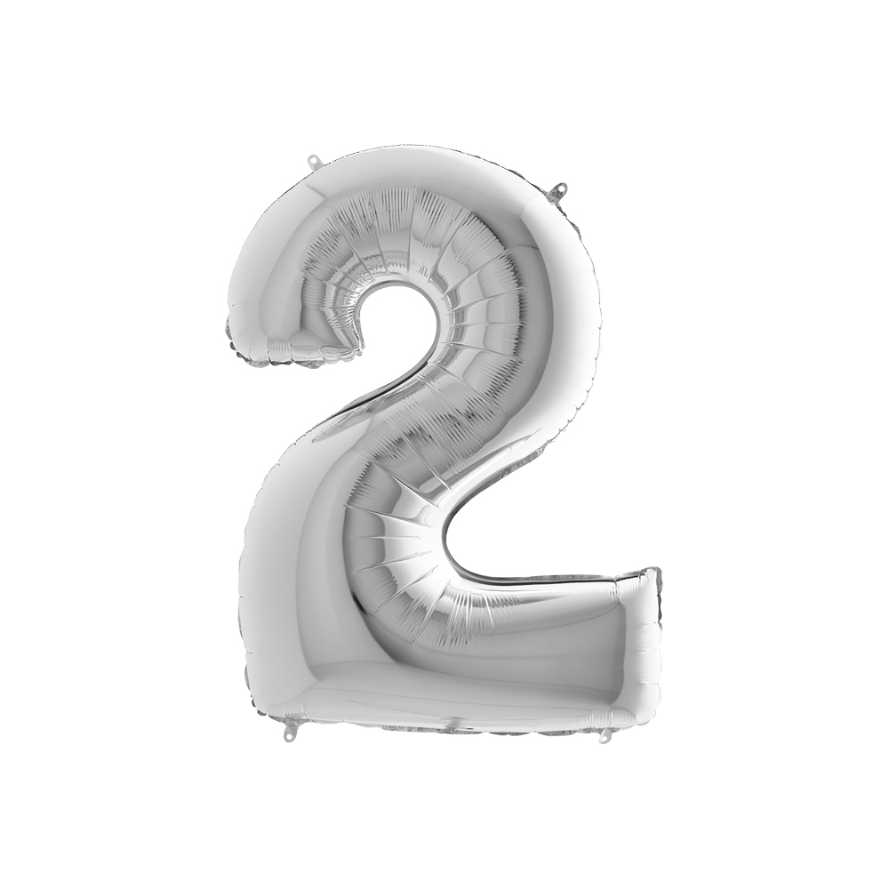 Folienballon Silber 100 cm, Zahl "2"