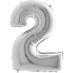 Folienballon Silber 100 cm, Zahl "2"