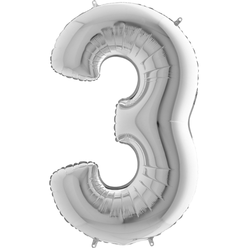 Grabo Folienballon Silber 100 cm, Zahl "3"