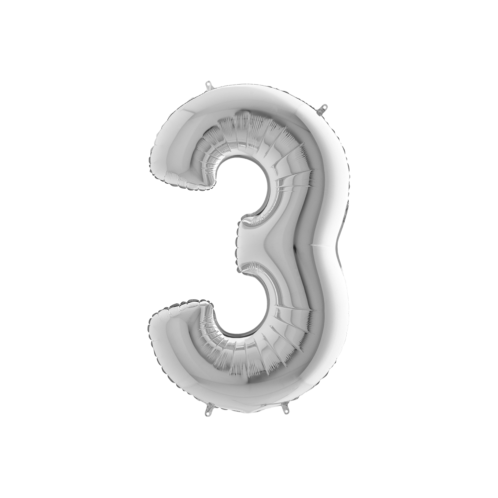 Grabo Folienballon Silber 100 cm, Zahl "3"
