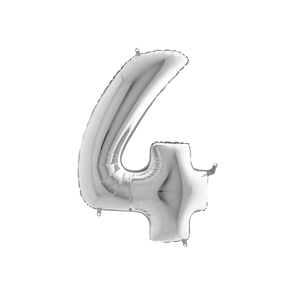 Folienballon Silber 100 cm, Zahl "4"
