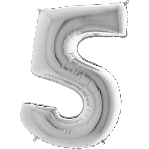 Folienballon Silber 100 cm, Zahl "5"