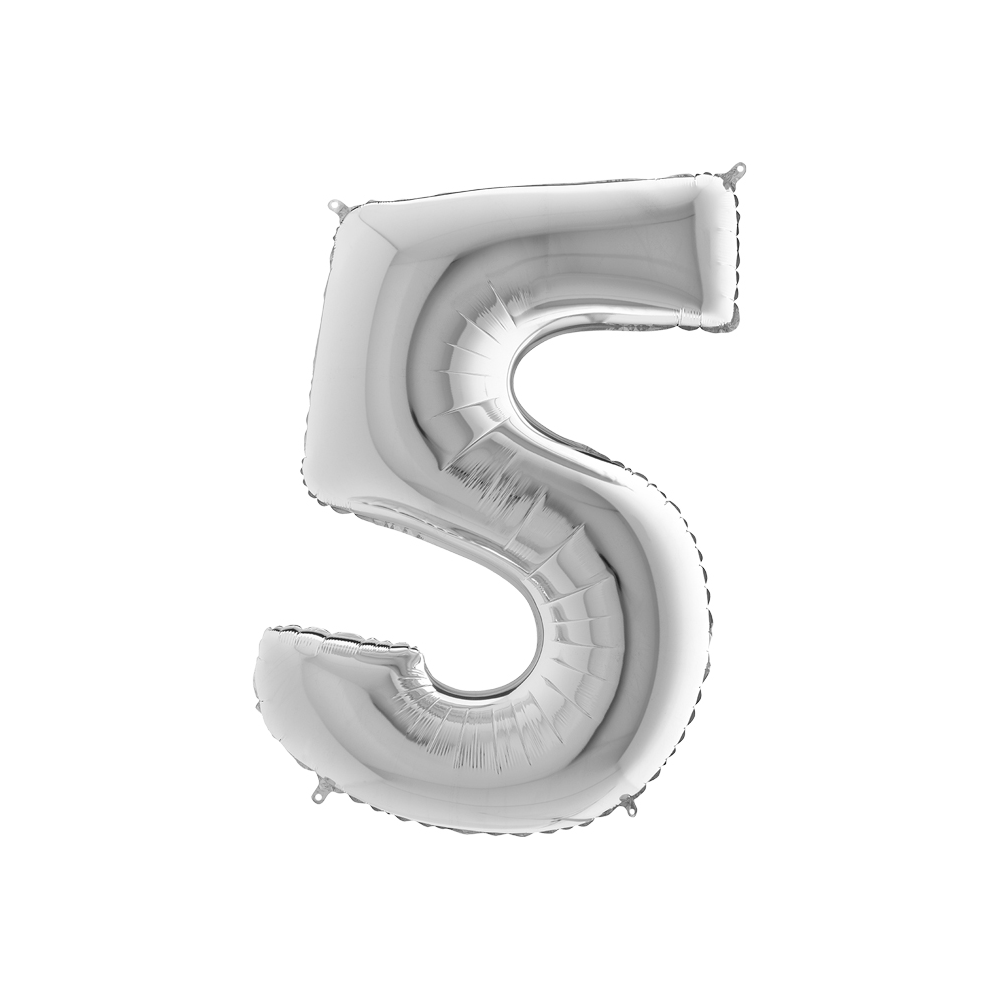 Folienballon Silber 100 cm, Zahl "5"