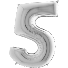 Folienballon Silber 100 cm, Zahl "5"