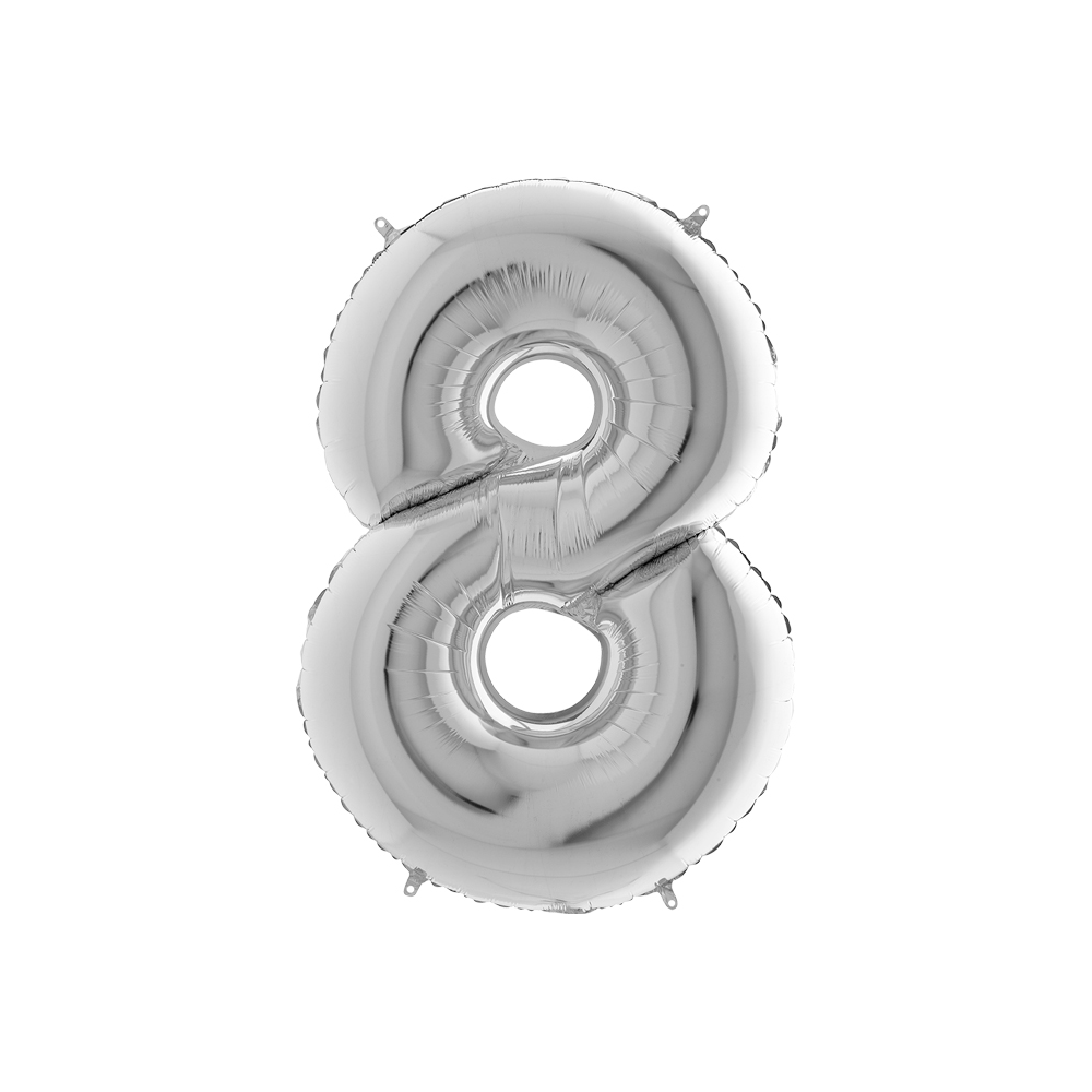 Folienballon Silber 100 cm, Zahl "8"
