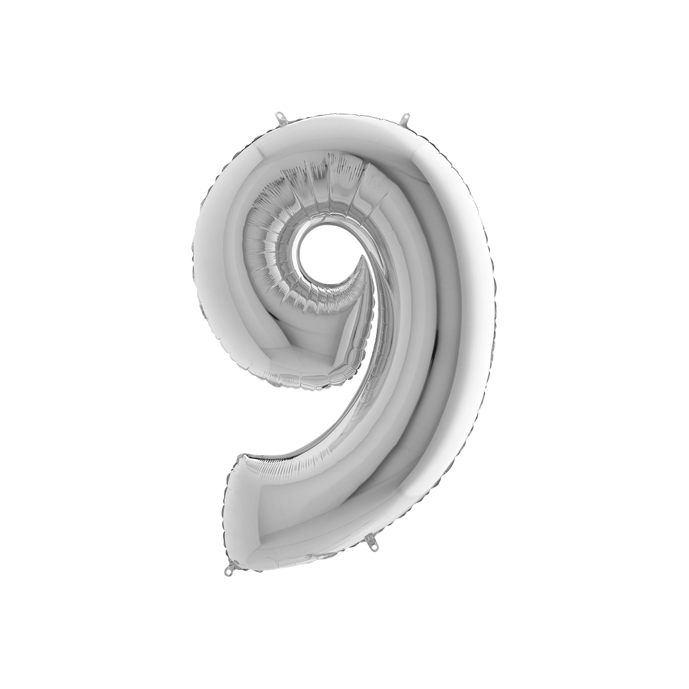 Grabo Folienballon Silber 100 cm, Zahl "9"