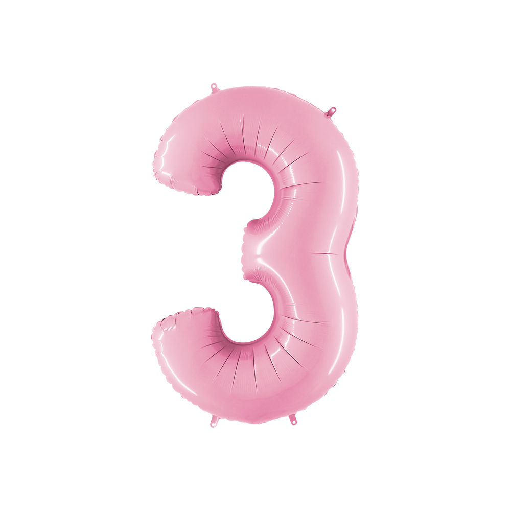 Grabo Folienballon Pink Pastell 100 cm, Zahl "3"