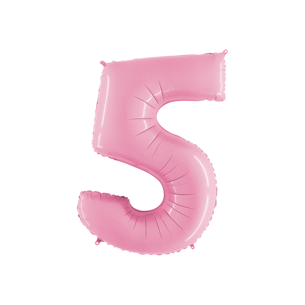 Folienballon Pink Pastell 100 cm, Zahl "5"
