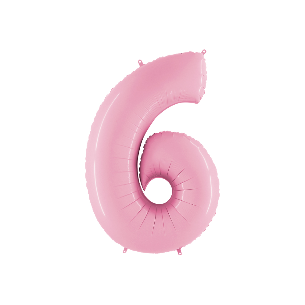 Folienballon Pink Pastell 100 cm, Zahl "6"