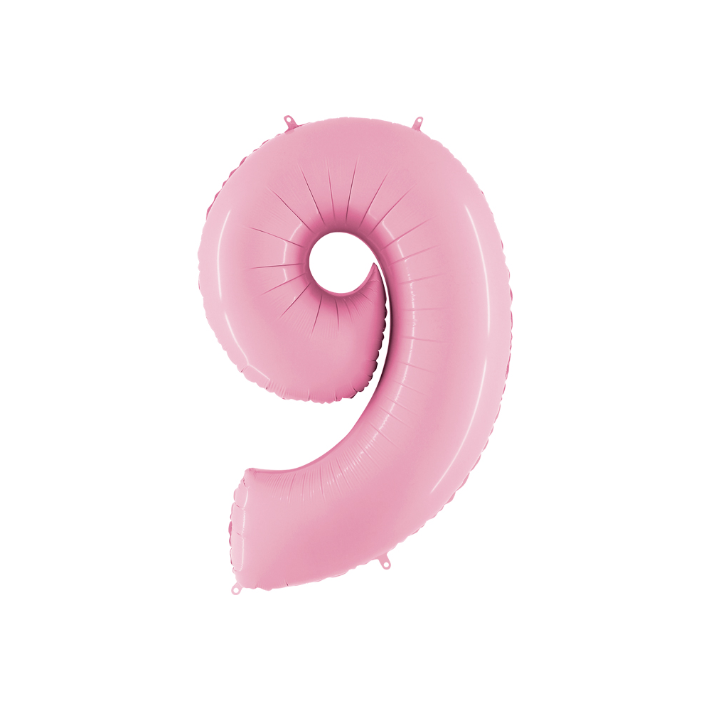 Folienballon Pink Pastell 100 cm, Zahl "9"