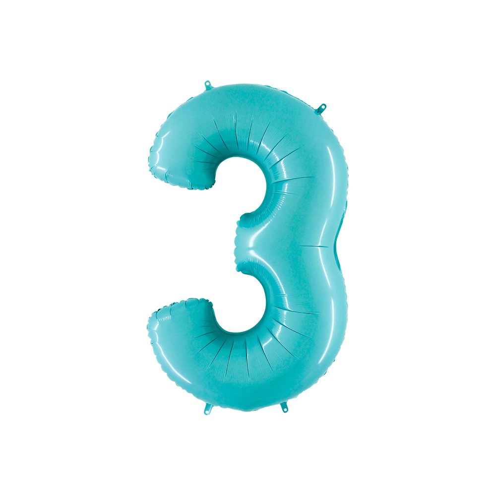Folienballon Blau Pastell 100 cm, Zahl "3"