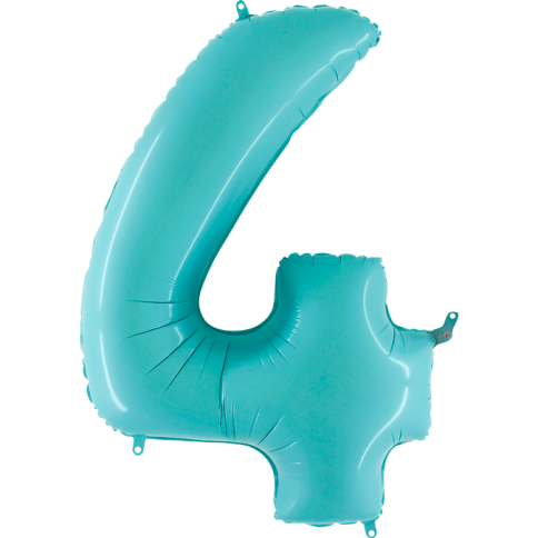 Folienballon Blau Pastell 100 cm, Zahl "4"