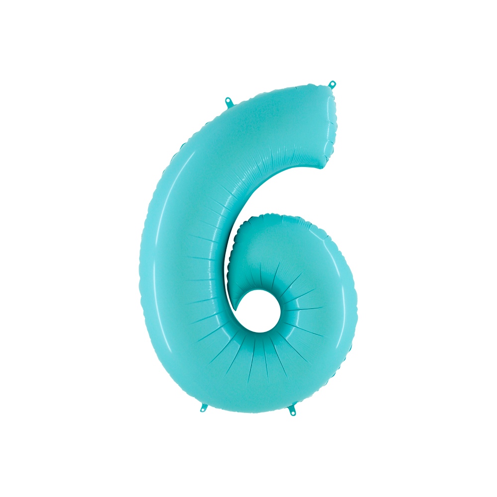 Folienballon Blau Pastell 100 cm, Zahl "6"