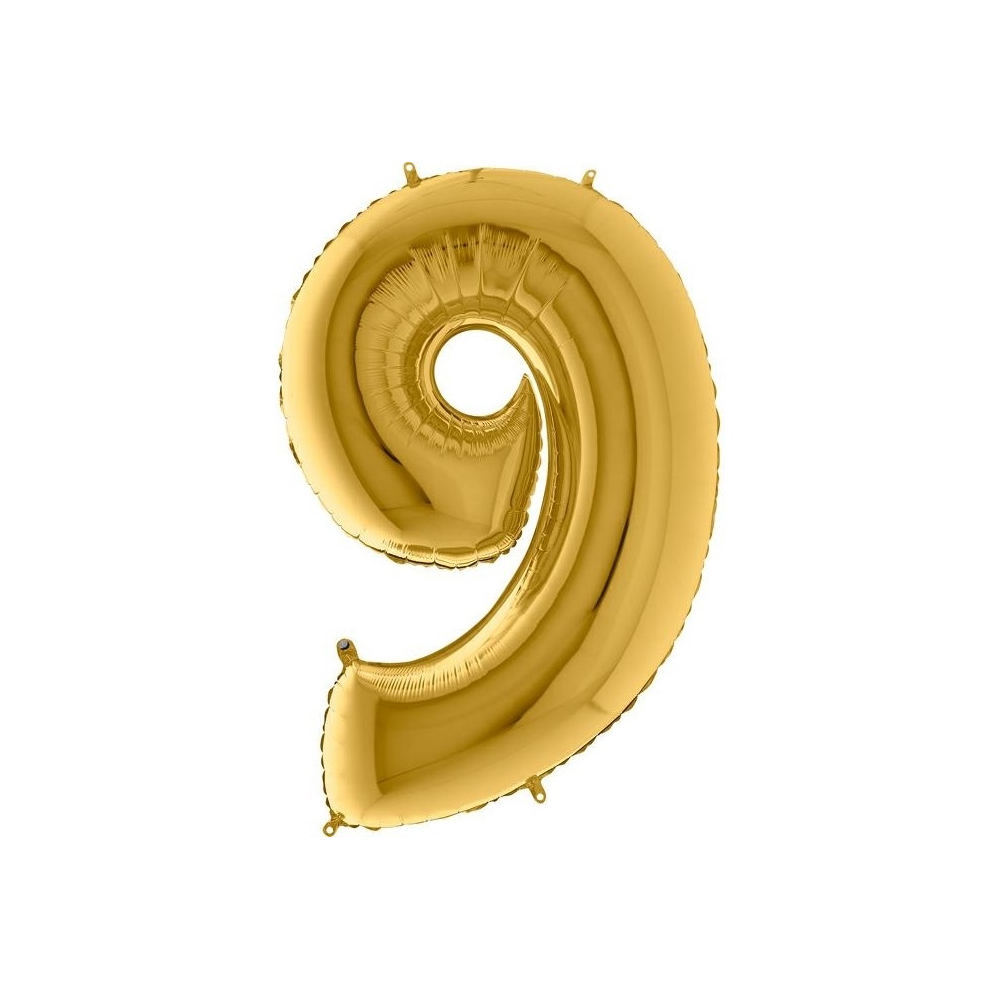 Grabo Folienballon Gelbgold 100 cm, Zahl "9"