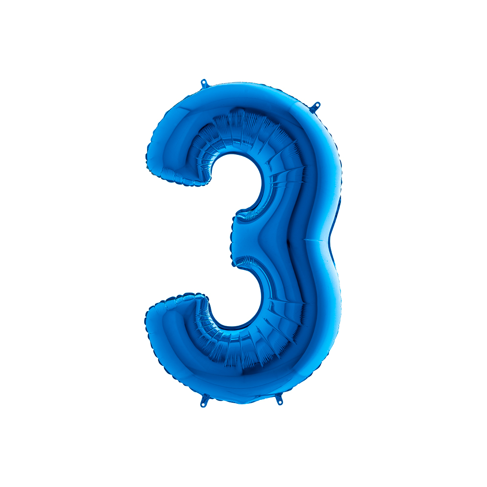 Grabo Folienballon Blau 100 cm, Zahl "3"