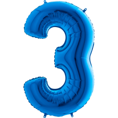 Grabo Folienballon Blau 100 cm, Zahl "3"