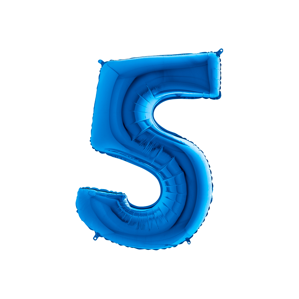 Folienballon Blau 100 cm, Zahl "5"