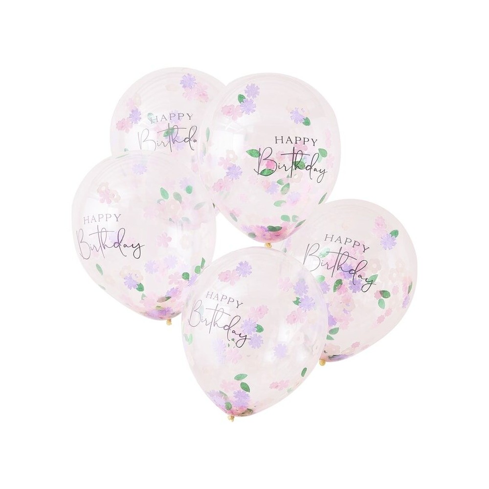 Konfettiballone Happy Birthday Floral