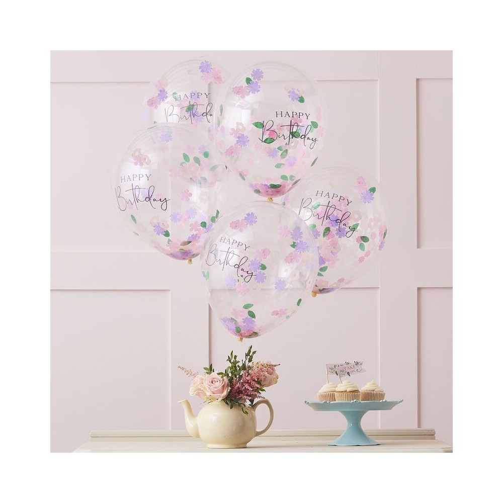Konfettiballone Happy Birthday Floral