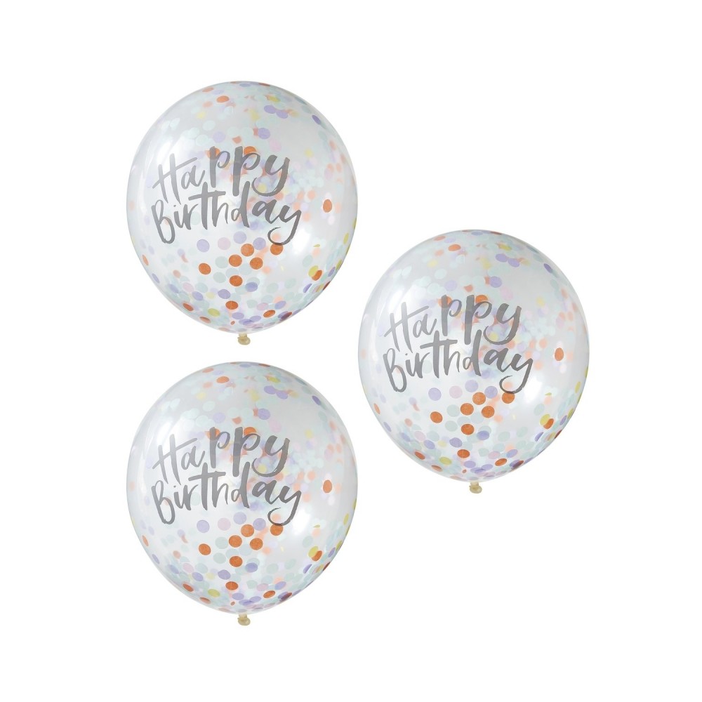 Latex Konfetti Luftballone 5 Stk., Happy Birthday